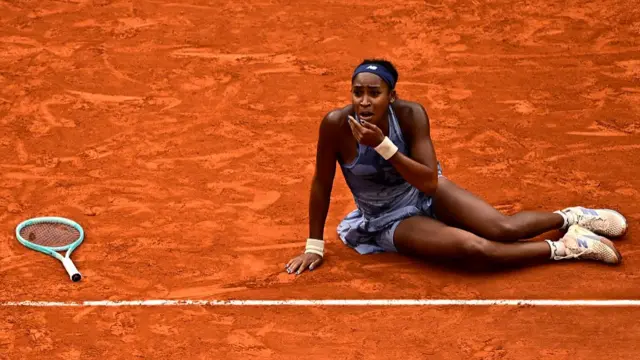 Coco Gauff celebrates after winning her women's singles final