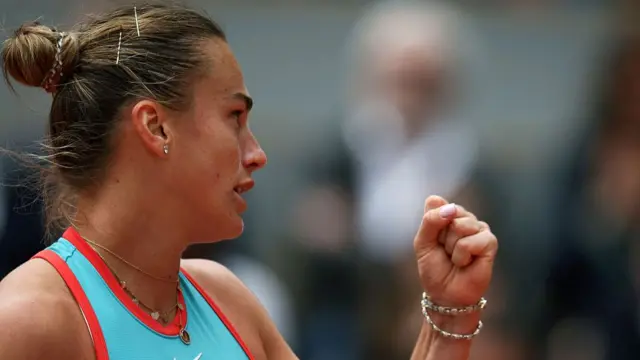 Aryna Sabalenka reacts