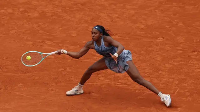 Coco Gauff plays a forehand