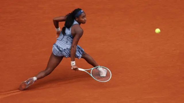 Coco Gauff plays a backhand