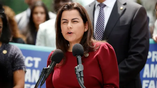 Nanette Barragan at a podium
