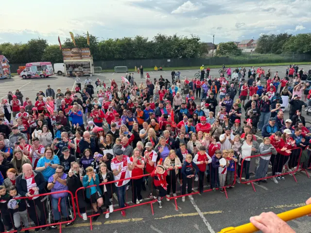 A view of the crowd from the top of the open top bus