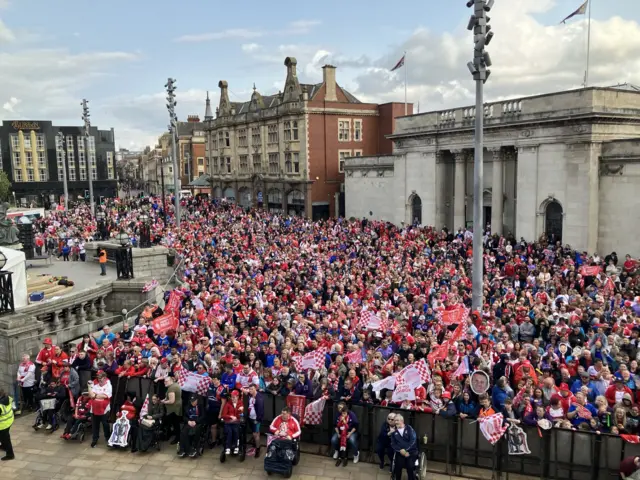 Thousands of fans gathered in Queen Victoria Square