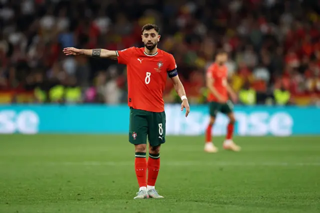 Bruno Fernandes of Portugal reacts