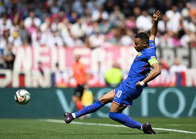 Kylian Mbappe of France misses a chance