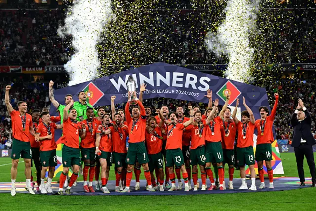 Portugal's players including Portugal's forward Cristiano Ronaldo celebrate