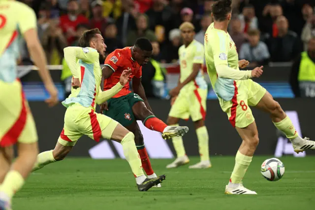 Nuno Mendes of Portugal scores his team's first goal