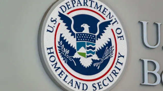 A sign outside the US Customs and Border Protection headquarters which says 'US Department of Homeland Security'
