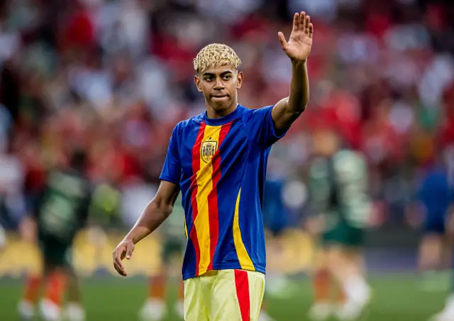 Lamine Yamal of Spain reacts