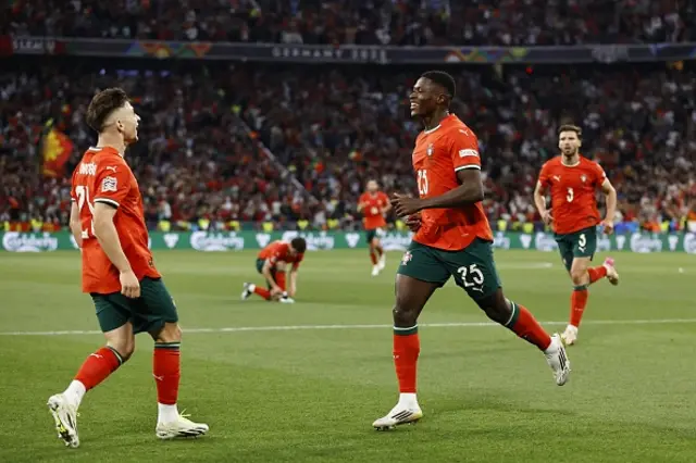 Francisco Conceicao of Portugal, Nuno Mendes of Portugal celebrate 1-1