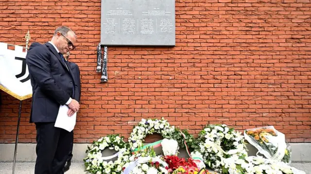 Dignitaries lay wreaths at the King Baudouin Stadium in Brussels