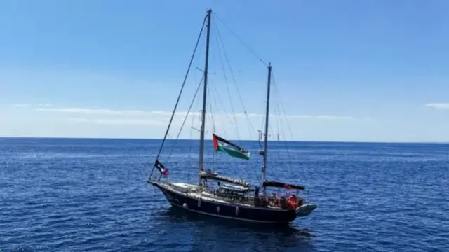 A drone view of Madleen, the aid vessel operated by Freedom Flotilla Coalition