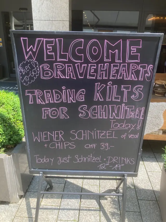 Sign welcoming the Tartan Army in Vaduz