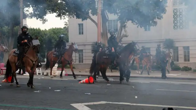 LAPD officers on horseback on Sunday