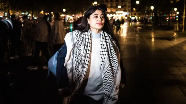 Rima Hassan at a demonstration for Palestine and Lebanon in Paris, France, 15 October 2024