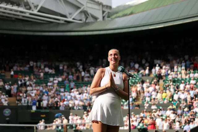 Petra Kvitova gives a speech at Wimbledon