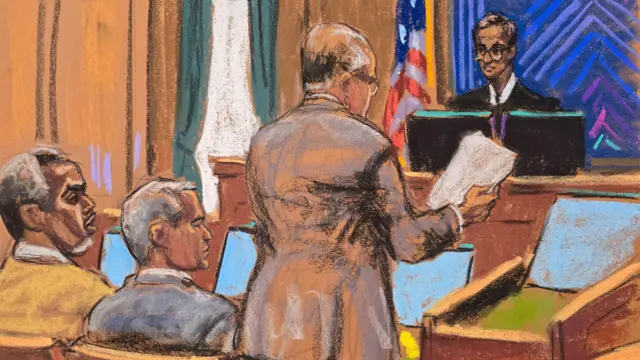 Sean "Diddy" Combs watches as lawyers argue with U.S. District Judge Arun Subramanian how to respond to a note sent by jurors
