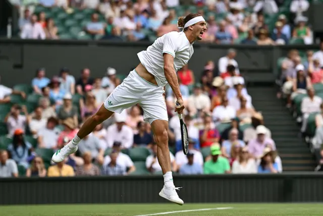 Alexander Zverev serving at Wimbledon