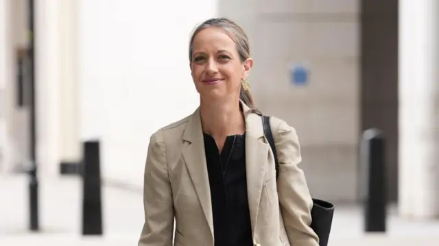 Helen Whatley arriving at the BBC's London Broadcasting House.