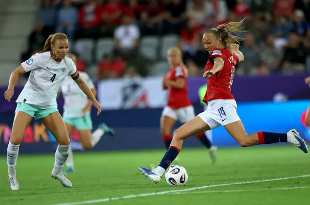 Frida Maanum of Norway scores her team's fourth goal