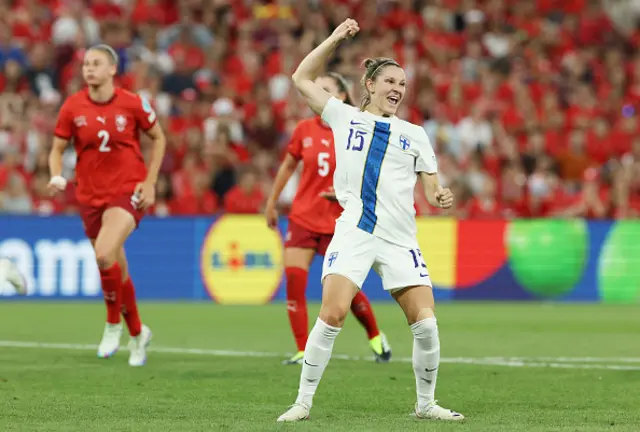 Natalia Kuikka of Finland celebrates