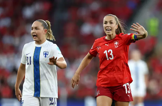 Oona Sevenius of Finland and Lia Waelti of Switzerland react