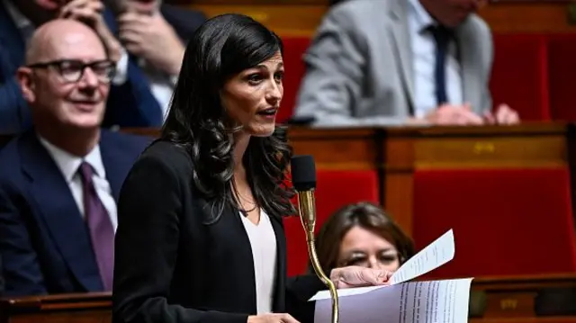 Ensemble Pour la Republique's MP Eleonore Caroit speaks during a session of questions to the government at the National Assembly, France's lower house of parliament, in Paris