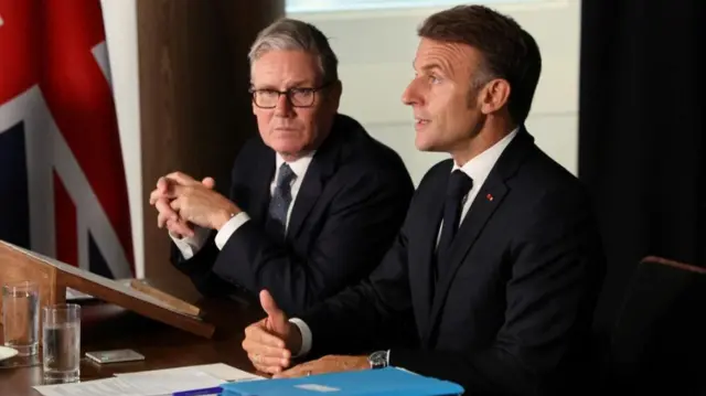 Prime Minister Keir Starmer and French President Emmanuel Macron are sat down discussing plans for a peacekeeping force.
