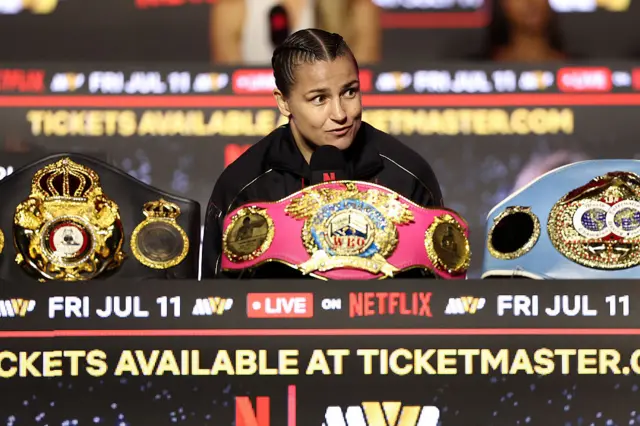 Katie Taylor talking at the news conference