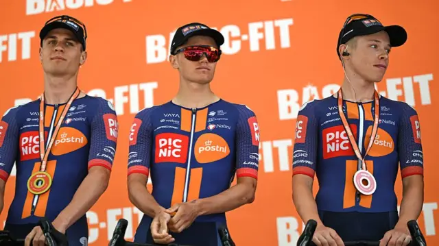 Oscar Onley during the Picnic PostNL team presentation before the 2025 Tour de France