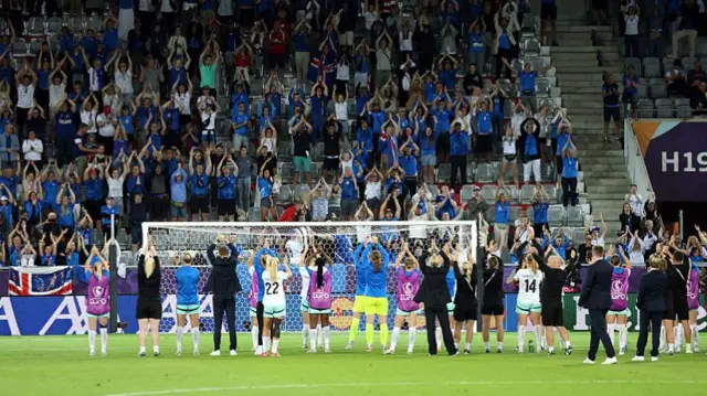 Iceland players do the Thunder Clap with their fans