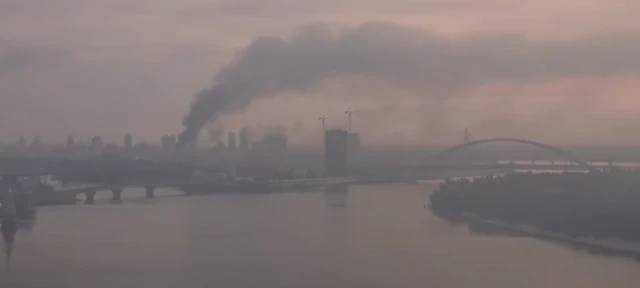 A frame grabbed from Instagram showing smoke over the Kyiv skyline