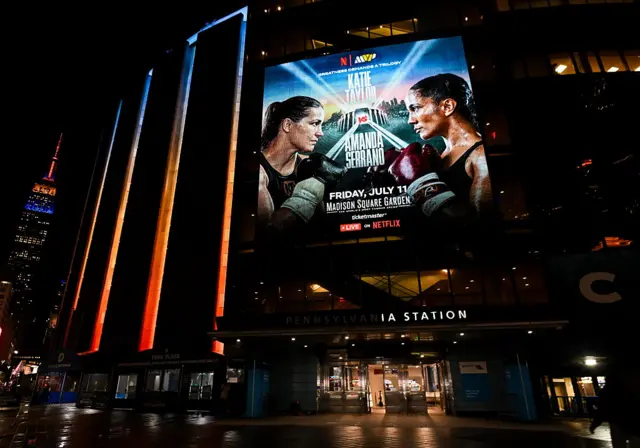 Katie Taylor v Amanda Serrano billboard on Madison Square Garden