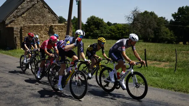 Quinn Simmons takes a drink during stage six of the 2025 Tour de France
