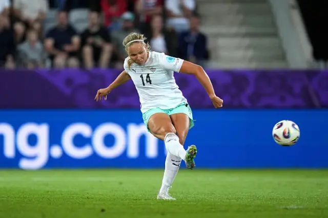 Hlin Eiriksdottir of Iceland scores