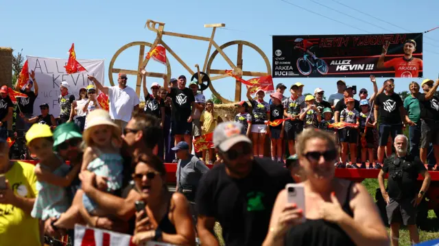 Kevin Vauquelin fans on stage six of the 2025 Tour de France