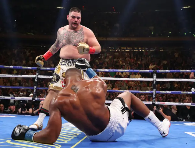 Andy Ruiz standing over Anthony Joshua