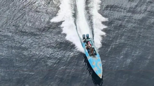 A Houthi speedboat - grabbed from a video provided by a media organisation backed by the group