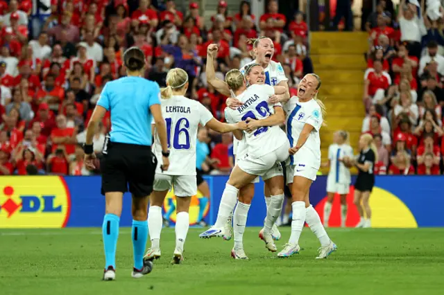 Natalia Kuikka of Finland celebrates scoring her team's first goal