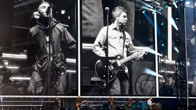 Oasis perform on stage during the opening night of their Live 25' Tour at Principality Stadium on July 04, 2025 in Cardiff.