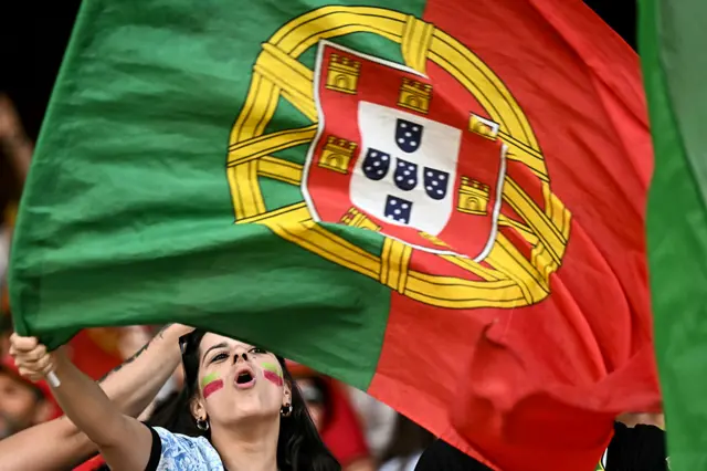 A Portuguese fan waves a flag