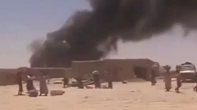 Thick black smoke was seen in the video showing the aftermath of the drone strike