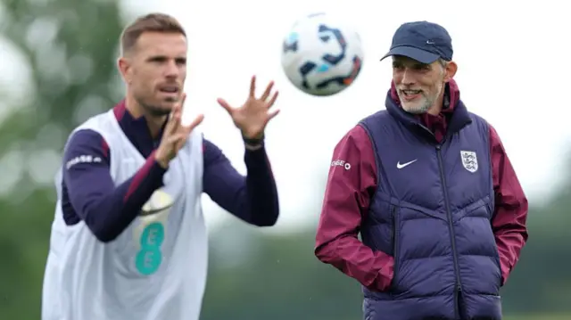 Jordan Henderson and Thomas Tuchel in England training