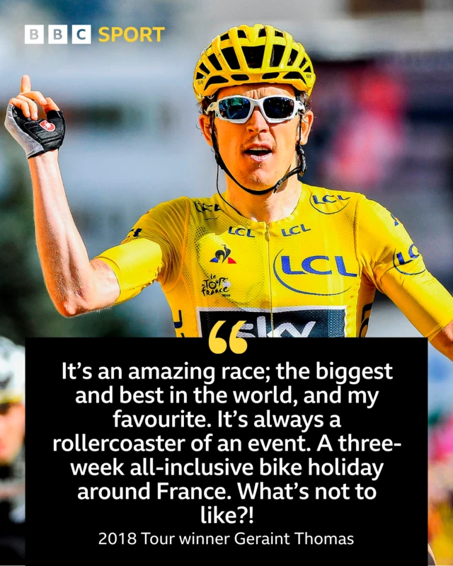Graphic with image of and quote from Geraint Thomas before the 2025 Tour de France