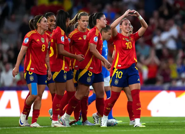 Athenea del Castillo of Spain celebrates with teammates