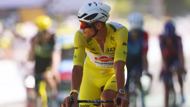 Mathieu van der Poel at the finish of stage seven of the 2025 Tour de France