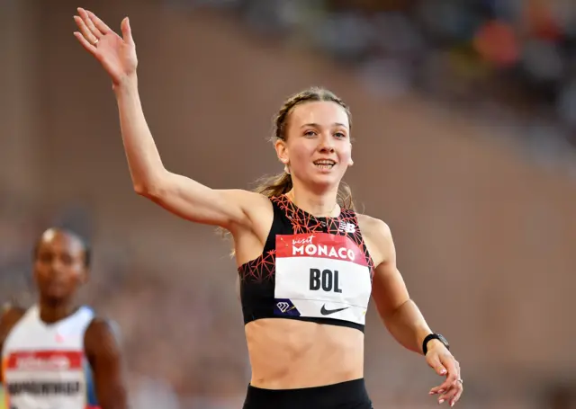 Femke Bol of the Netherlands celebrates