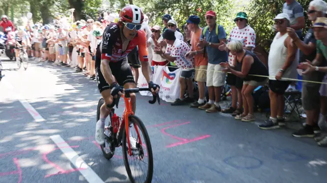 Geraint Thomas climbing during stage seven of the 2025 Tour de France