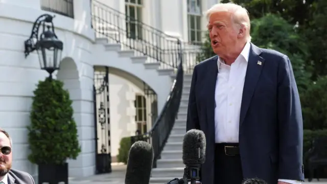 Trump speaks to the media at the White House