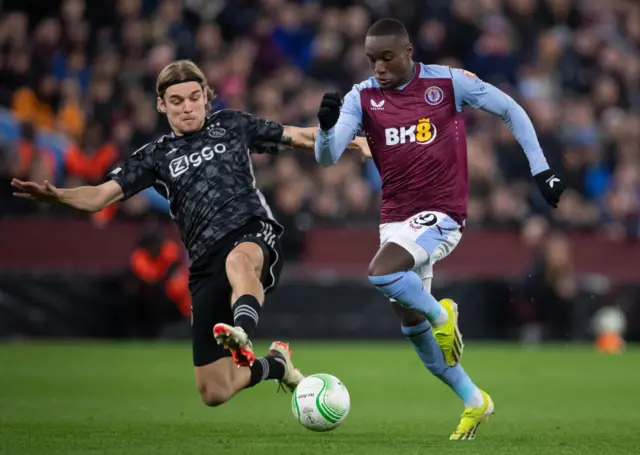 Borna Sosa playing against Aston Villa for Ajax